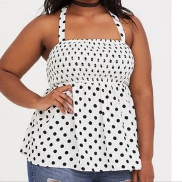 torrid Tops - TORRID Strappy Criss Cross Smocked Polka Dot Tank {M39}